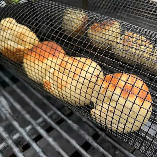 Grillkurv i rustfritt stål med netting, sylinder, 20 cm 2