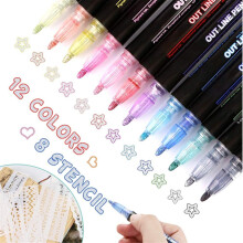 Pennarello a doppia linea con contorno colorato e glitter metallizzato a 12 colori, stile Kawaii.