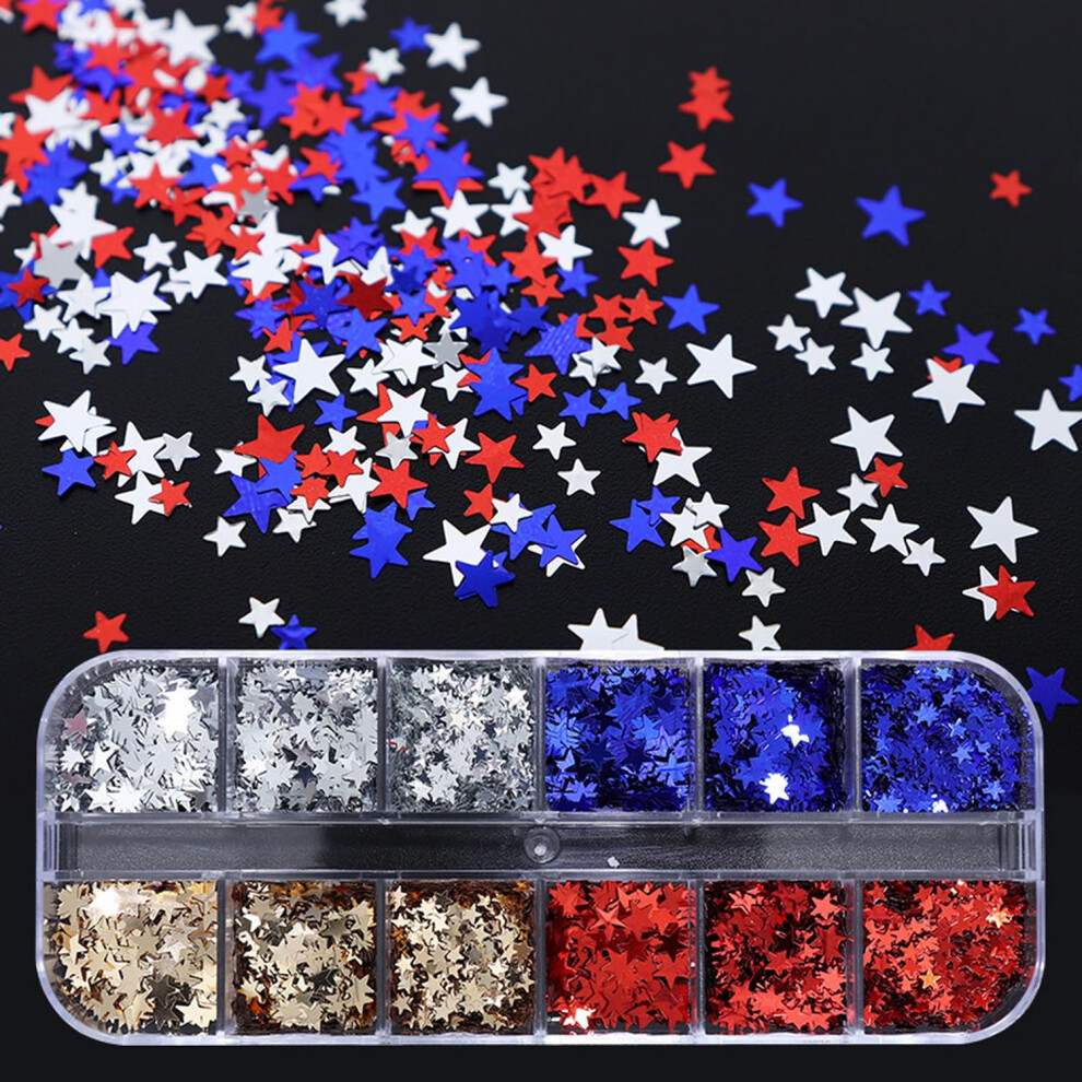 Red/Blue/Silver 4Th Of July Holographic Nail Art Glitter Sequins Patriotic Independence Day Decor