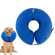 Inflatable Dog Collar with Adjustable Fit and Waterproof Cushion for Surgery Recovery and Grooming
