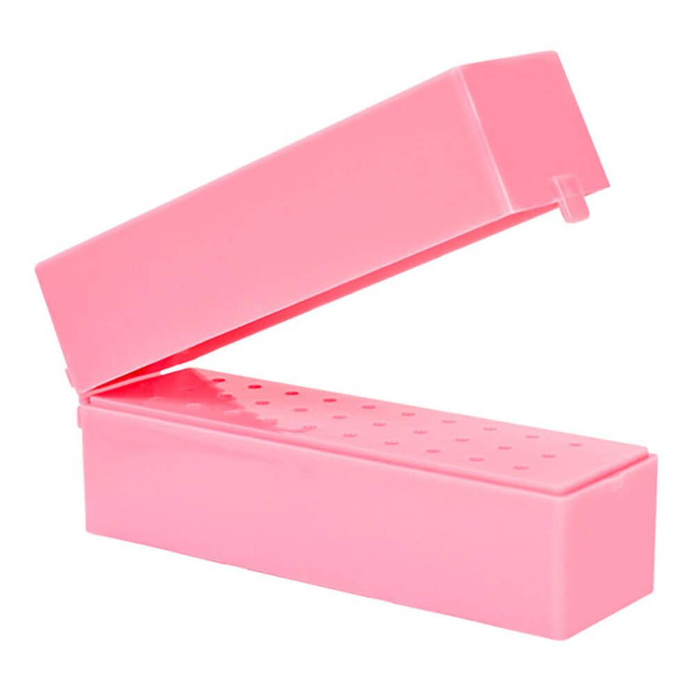Pink 30 Hole Nail Drill Bit Holder With Dustproof Cover And Dual Cleaning Brushes Organizer