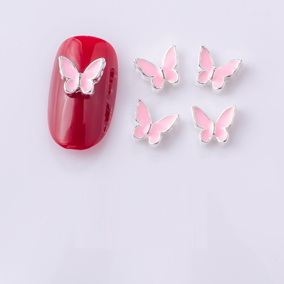 Pink Butterfly Nail Art Charms 20pcs Lightweight Durable Alloy Decorations 7.5mm x 6.5mm