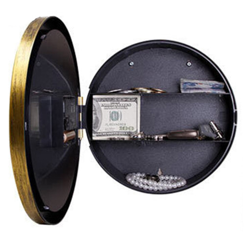 Vintage Wall Clock with Hidden Safe, Round 30cm, Gold Storage Space 1