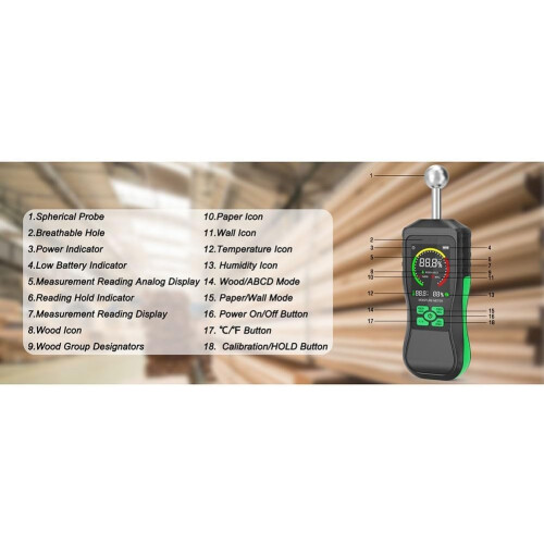 Moisture Meter for Wood and Concrete with Backlit LCD, NonDestructive 40mm Deep Detection 2