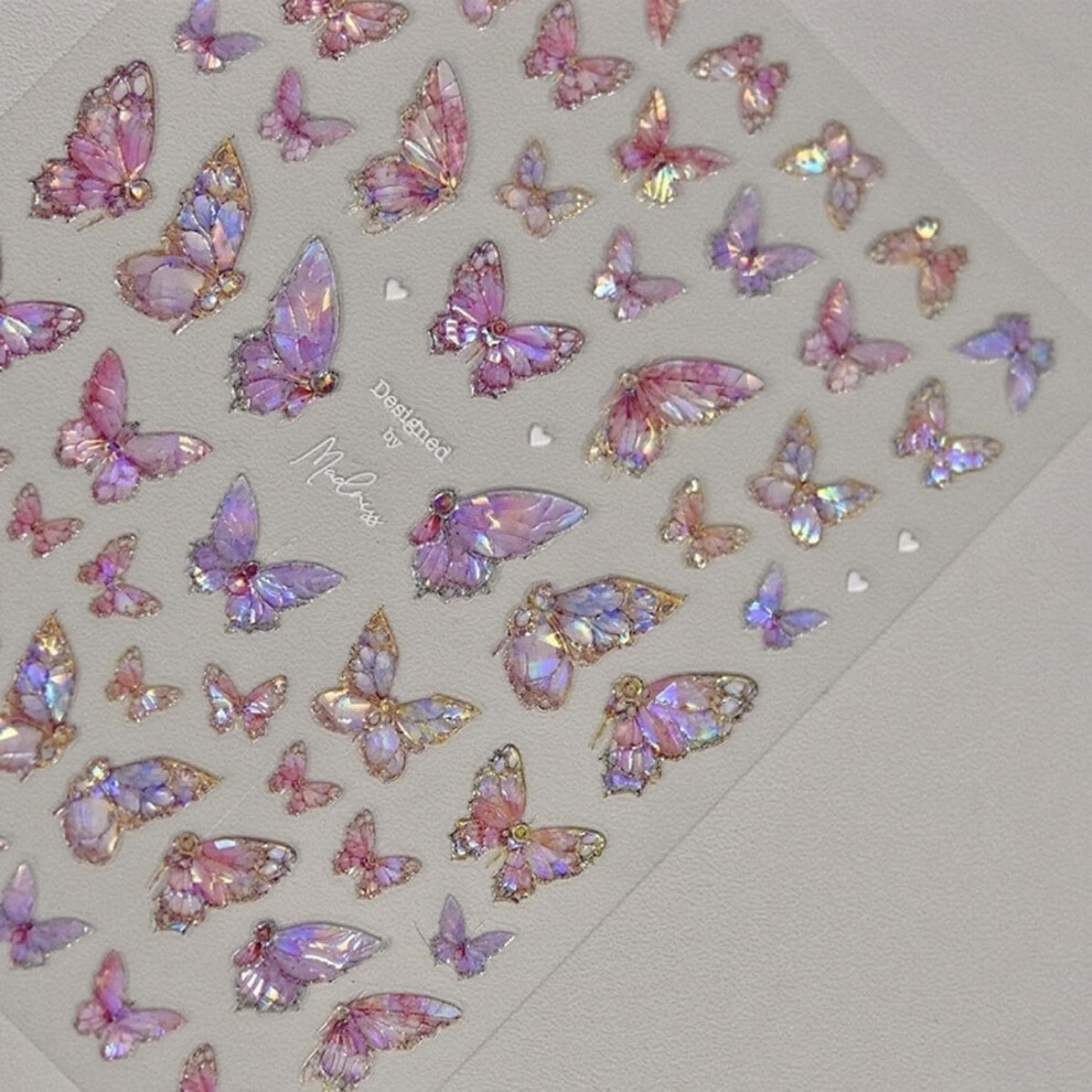 Pink 5D Embossed Butterfly Nail Stickers Aurora Self Adhesive Nail Art Decals For Women