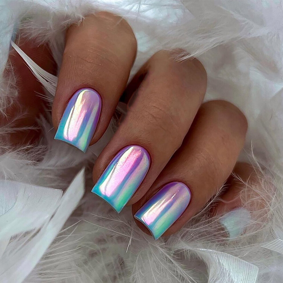 Blue,Purple Blue Purple Gradient Press On Nails Short Coffin Shape Glossy Fake Nails For Women Girls