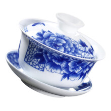 Chinese Blue and White Porcelain Tea Cup with Lid, Insulated NonSlip Base, Floral Gaiwan Set