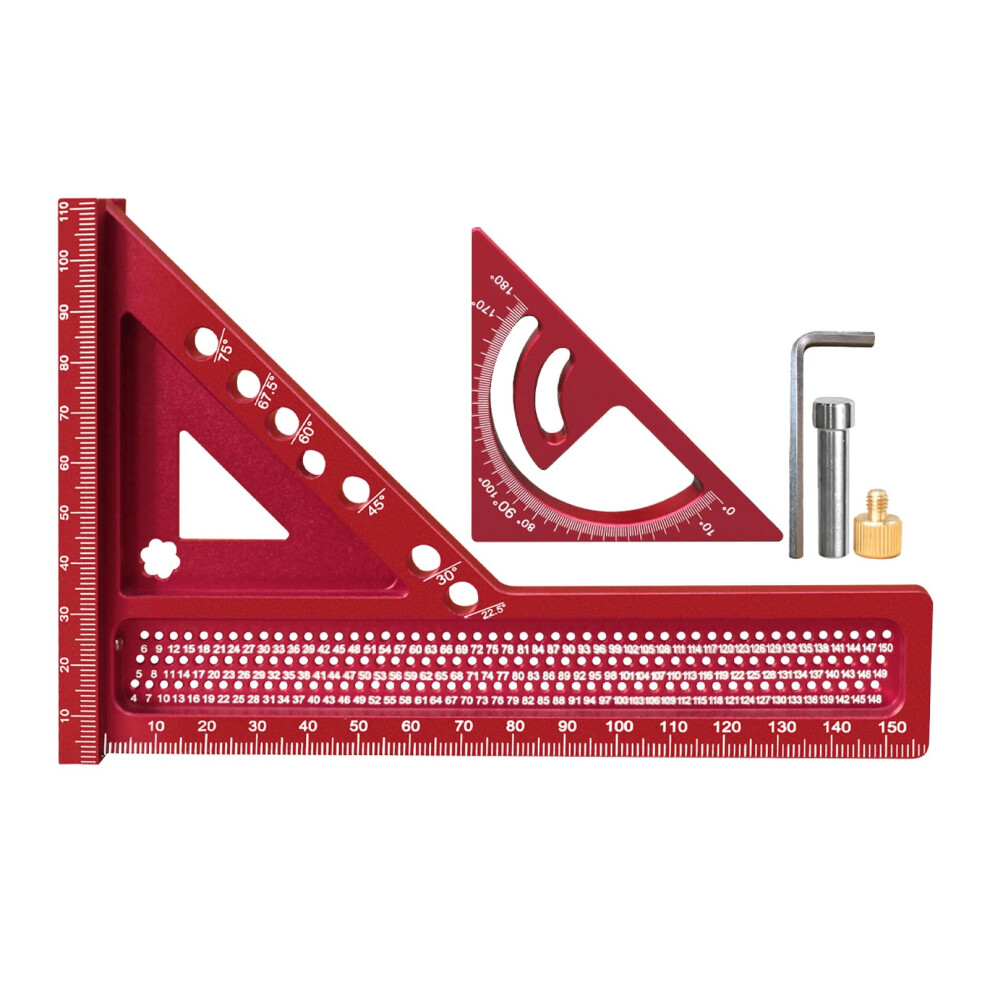 Precision Carpentry Square With Multiangle Measuring Ruler And Antislip Pins, Red 9099447638151