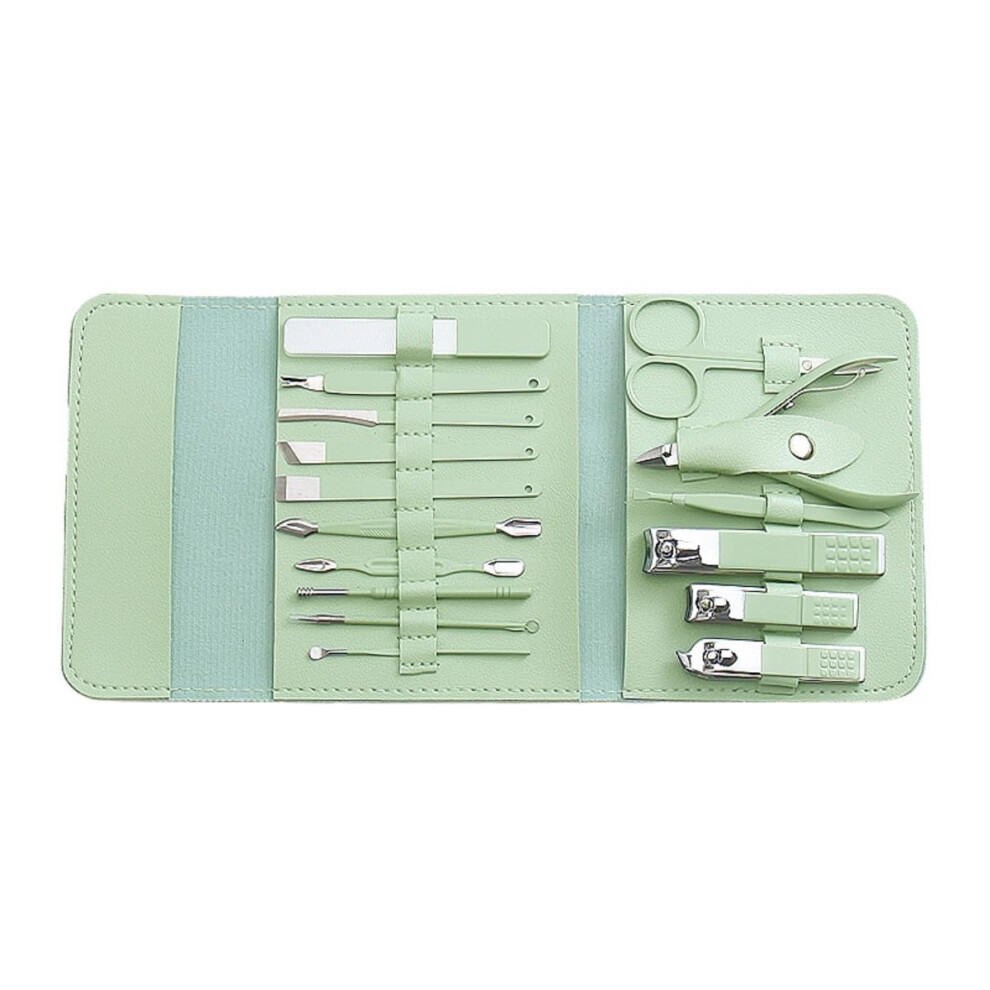 Green Manicure Pedicure Set With Nail Clippers And Cuticle Scissors, Compact Travel Case,