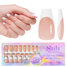 French Gel Nail Tips 150pcs Medium Coffin PrePrimed 3in1 Soft Gel Extensions with Base Coat