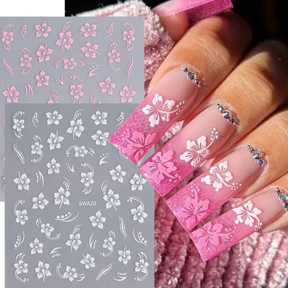 8PCS 3D Nail Art Stickers Floral Nail Decals Summer Hawaiian Hibiscus SelfAdhesive Set