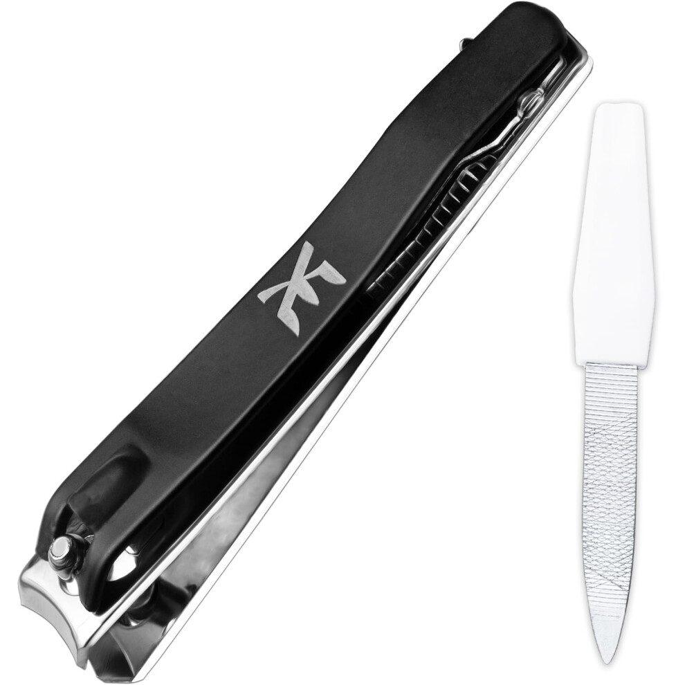 Stainless Steel Nail Clipper with Builtin File, Wide Jaw Cutter for Thick Fingernails and Toenails