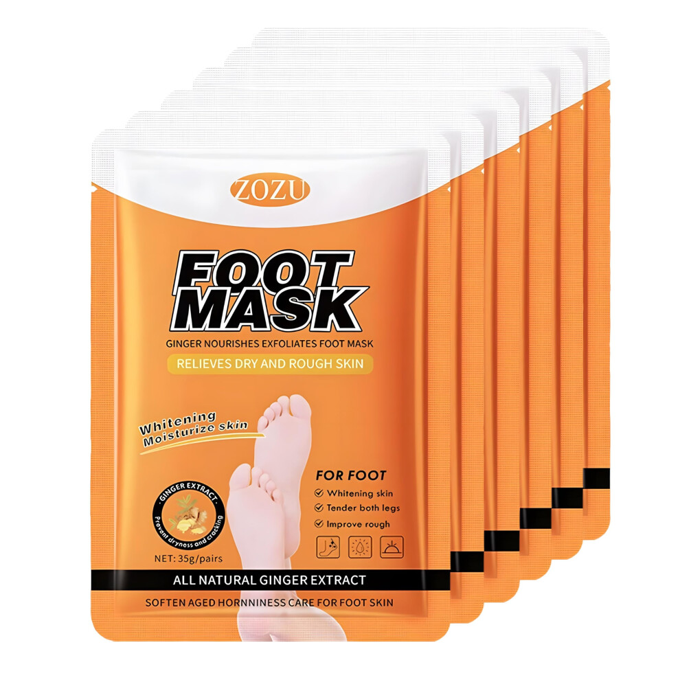 Foot Peel Mask 6 Pairs for Dead Skin Removal, Ginger Scent Exfoliating Foot Mask for Soft Feet