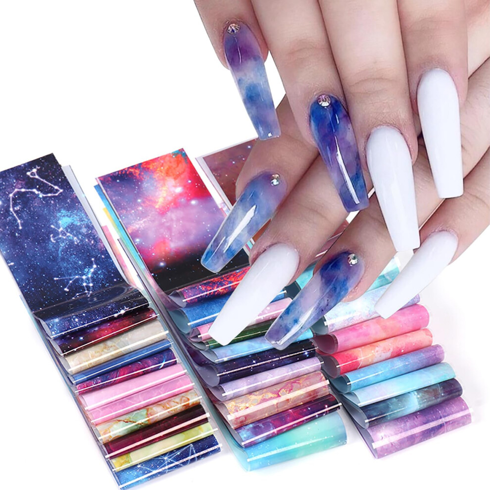 Nail Foil Wraps 30 Sheets Holographic Starry Sky Galaxy Transfer Stickers for DIY Manicure