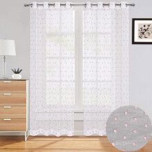 Sheer Curtains 95" Long for Living Room, Soft Voile Textured Jacquard with Pom Pom Design, 52x95 Inch, 2 Panels, Pink