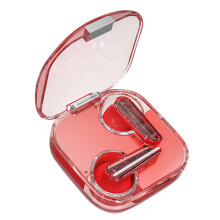 Transparante, draadloze Bluetooth-headset voor meisjes, geschikt voor sportief gebruik.