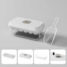 Tavă pentru cuburi de gheață din silicon cu capac și recipient, tăvi de gheață stivuibile cu 18 cavități cu găleată de depozitare, clește