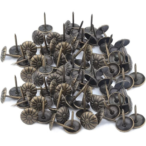 500 (11x17mm/μπρούντζος) καρφιά επίπλων με φλοράλ μοτίβο, vintage
