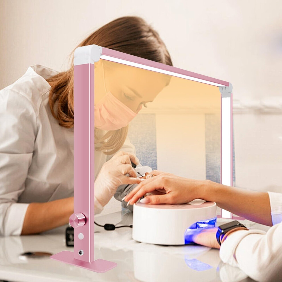 Light/Pink Led Nail Lamp With Large Square Head, Foldable Manicure Desk Stepless Brightness Rose