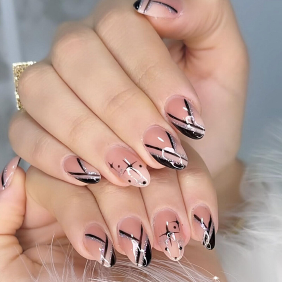 Almond Shape Press On Nails Nude Acrylic Gradient Reusable Fake Nail Kit with Multiple Sizes