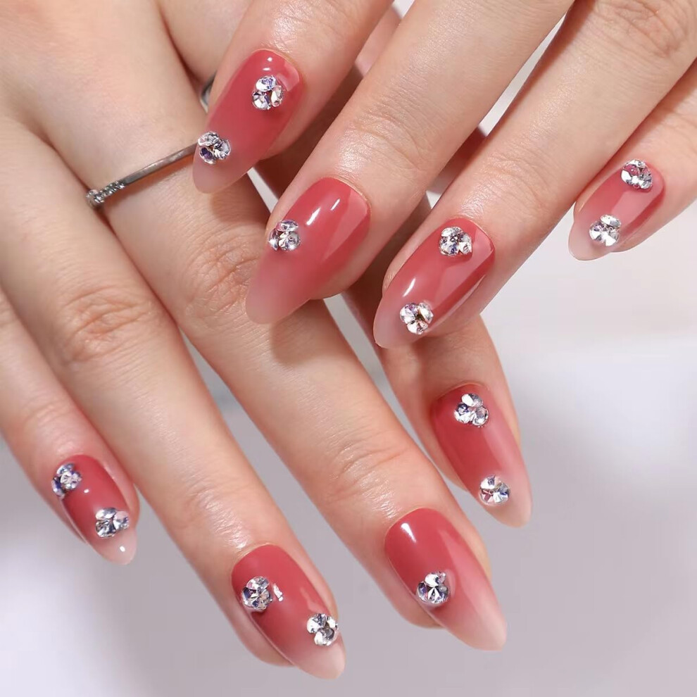 Yellow Short French Tip Press On Nails With Rhinestones, 30Pcs Reusable Fake Nails Set For Women
