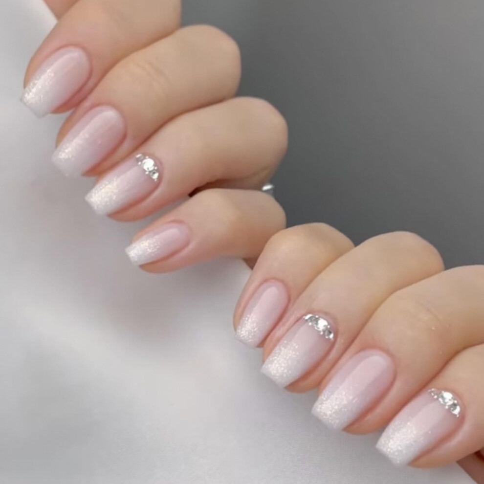 Long Coffin Press On Nails with Rhinestones, Reusable Acrylic False Nail Kit with Glue for Women