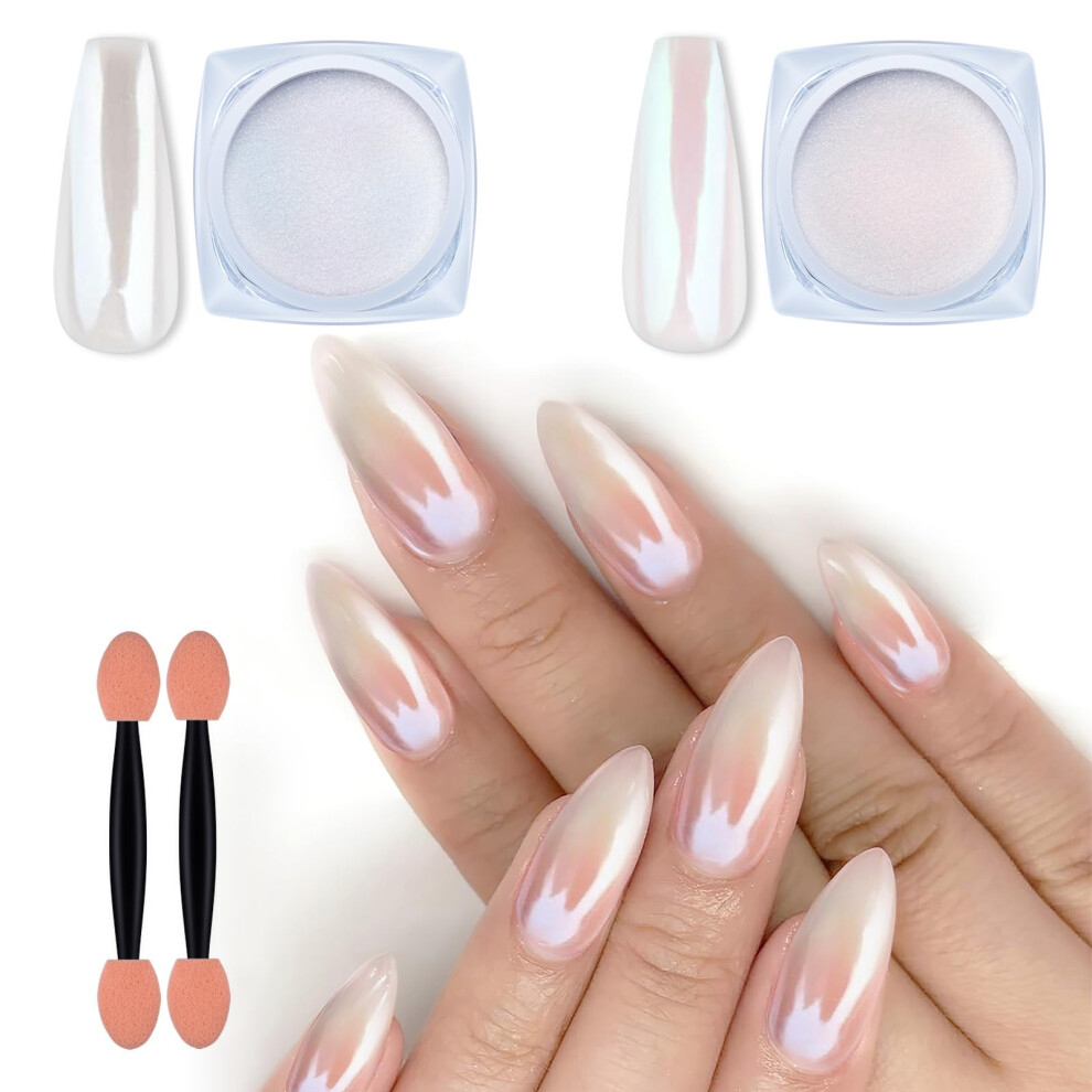 White/Red Chrome Nail Powder Set And Pearl, Iridescent Aurora Mirror Pigment For Gel Polish