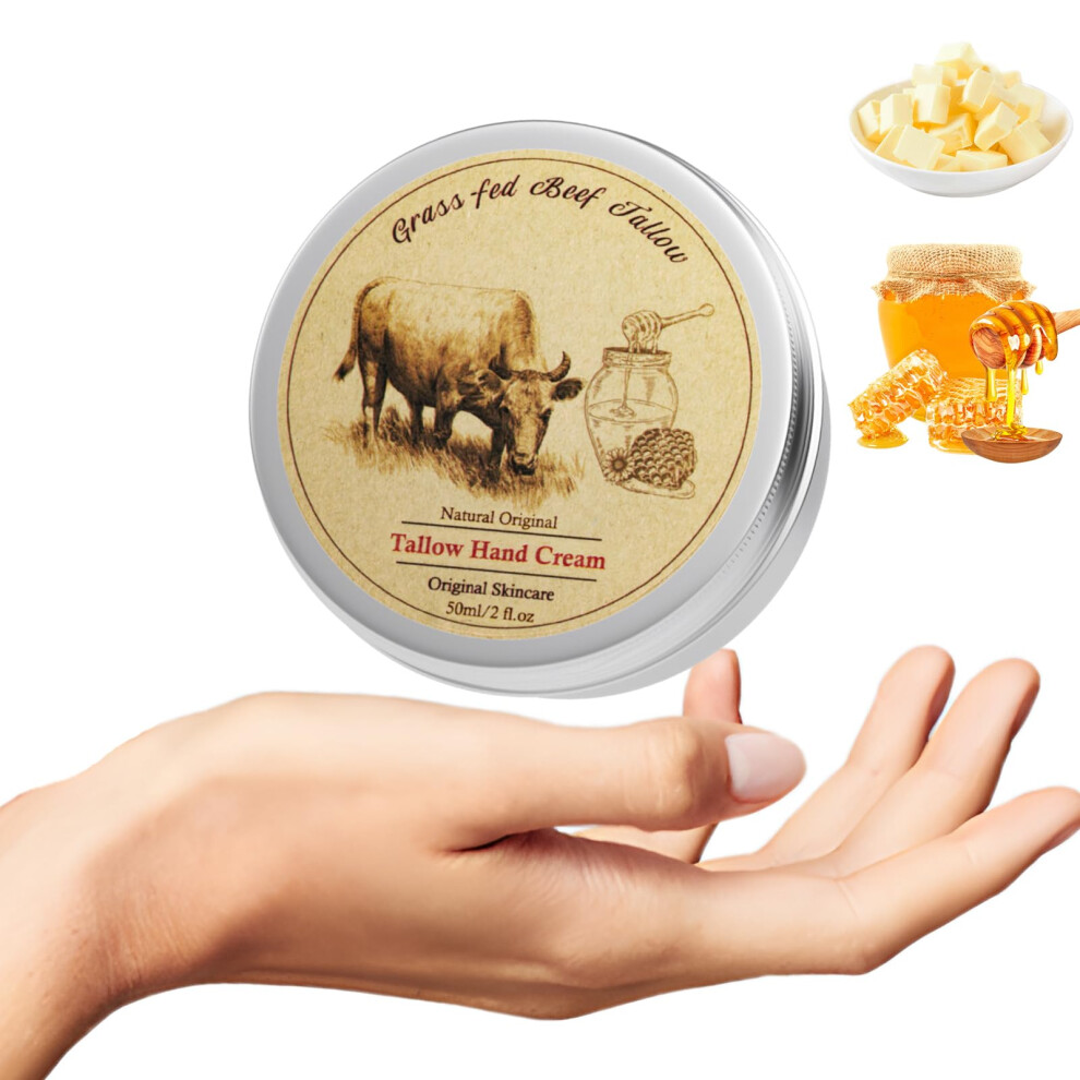 Cream Beef Tallow Hand With Raw Honey, Deep Hydration Grassfed Natural Moisturizer, 2Oz