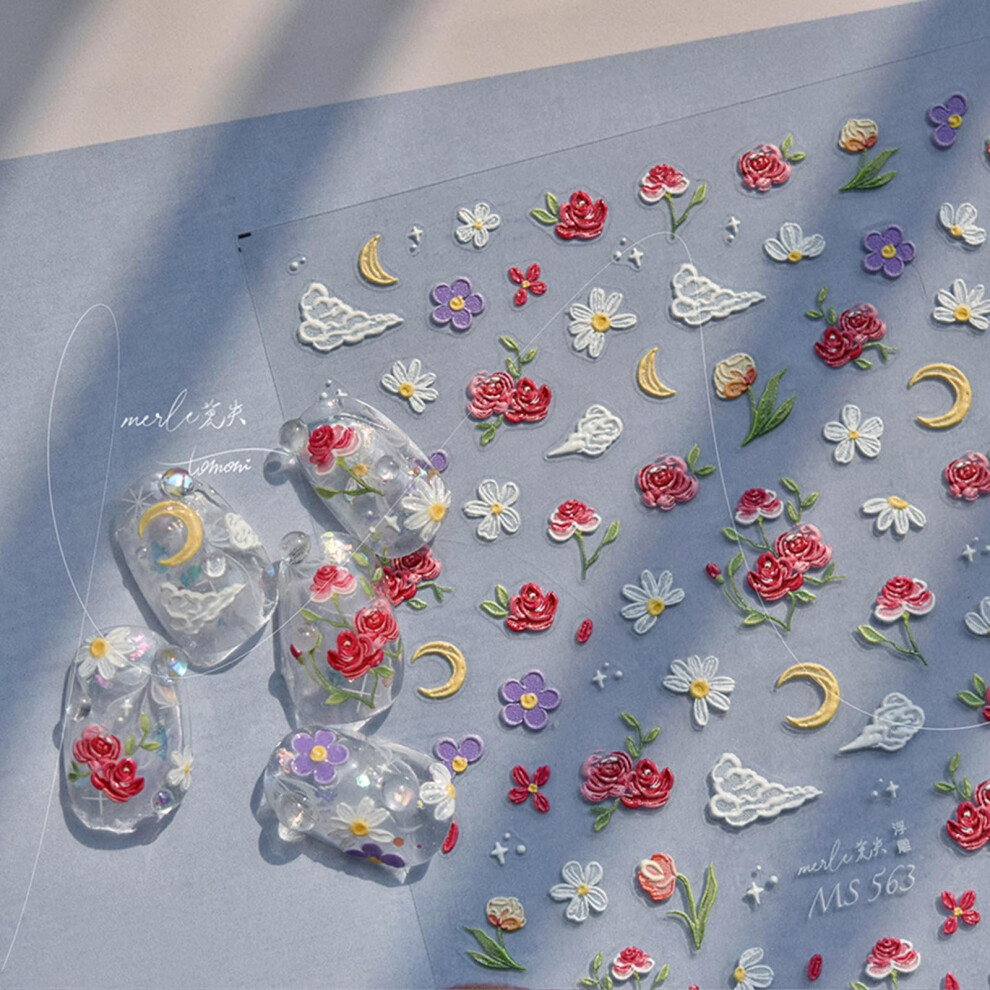 5D Embossed Rose Flower Nail Stickers SelfAdhesive Floral Decals for Women Acrylic Nails