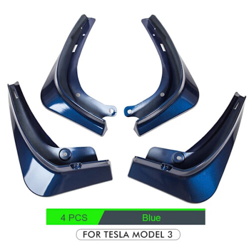 Kit com 4 para-lamas para Tesla Model 3 (dianteiro e traseiro) e protetor de para-brisa (azul)