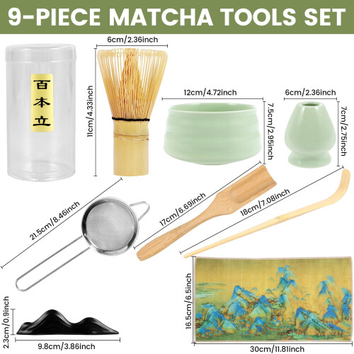 Σετ 8 τεμαχίων χτυπητηρίων Matcha με χτυπητήρι από μπαμπού και κεραμική βάση, πλήρες 2