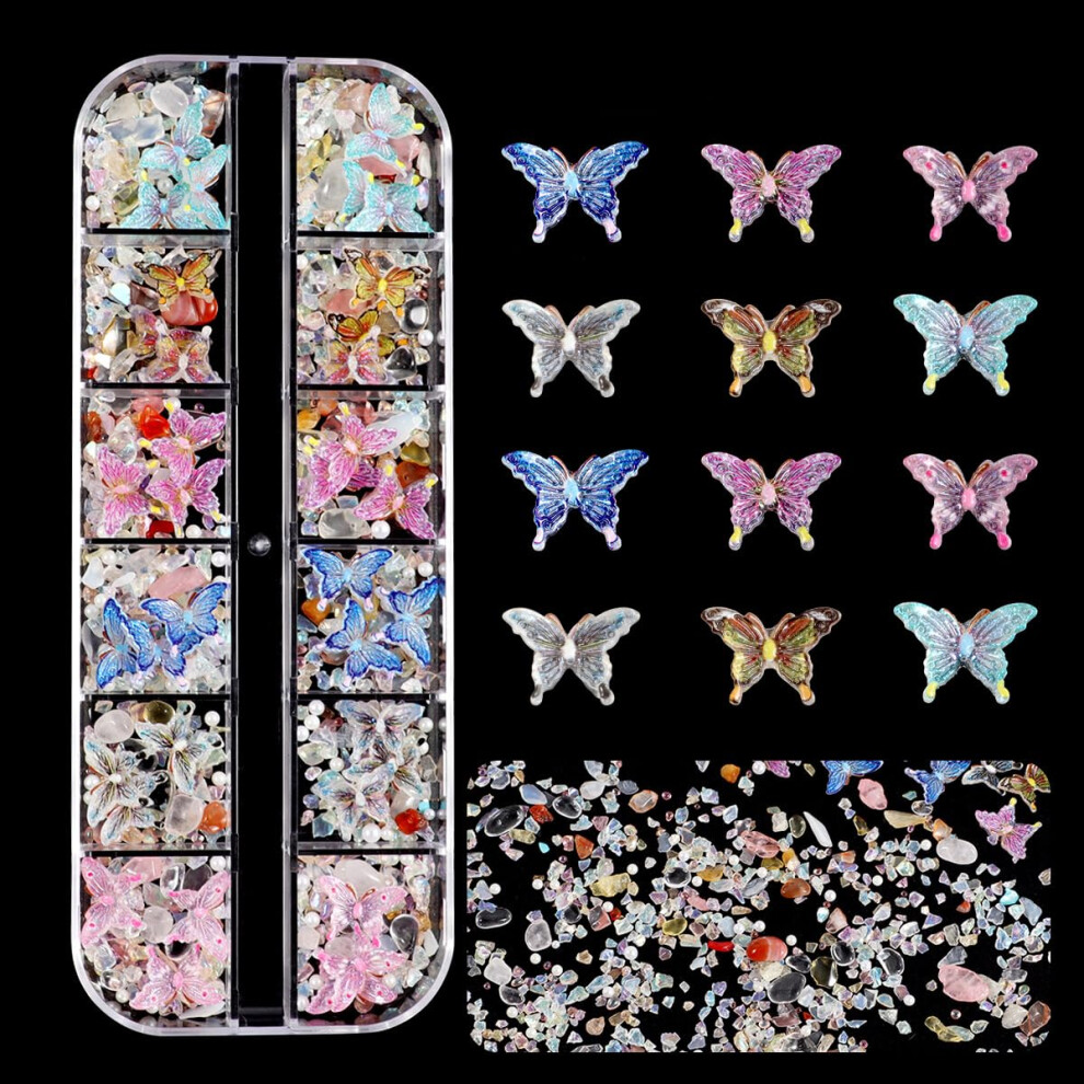 Gold/Silver 3D Butterfly Nail Charms Kit With Mixed Color Rhinestones Pearls Beads For Diy Manicure