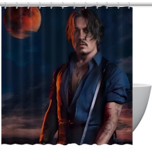 Perdea de duș cu imprimeu Johnny Depp și cârlige, 152 x 183 cm