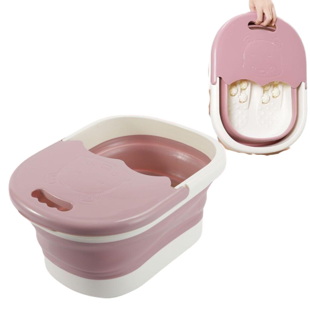 Pink Collapsible Foot Bath Basin With Massage Surface, Foldable Foot Soak Tub For Home Spa