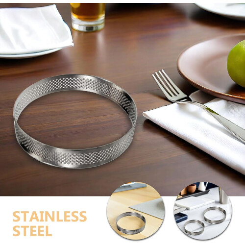 2pcs Stainless Steel Mousse Cake Ring Set with Perforated Tart Rings for Efficient Baking 1