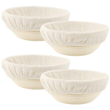 Bread Proofing Basket Set of 4, 23cm Round Rattan Bannetons with Cloth Liners for Sourdough Baking