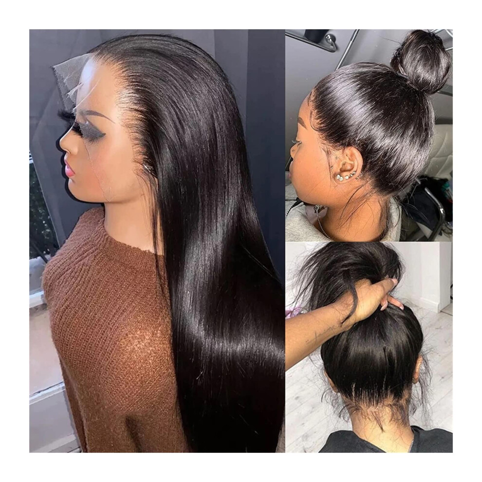 Unisex Black Human Hair Lace Front Wig 13X6 Hd Brazilian Straight For Women Preplucked Natural Hairline
