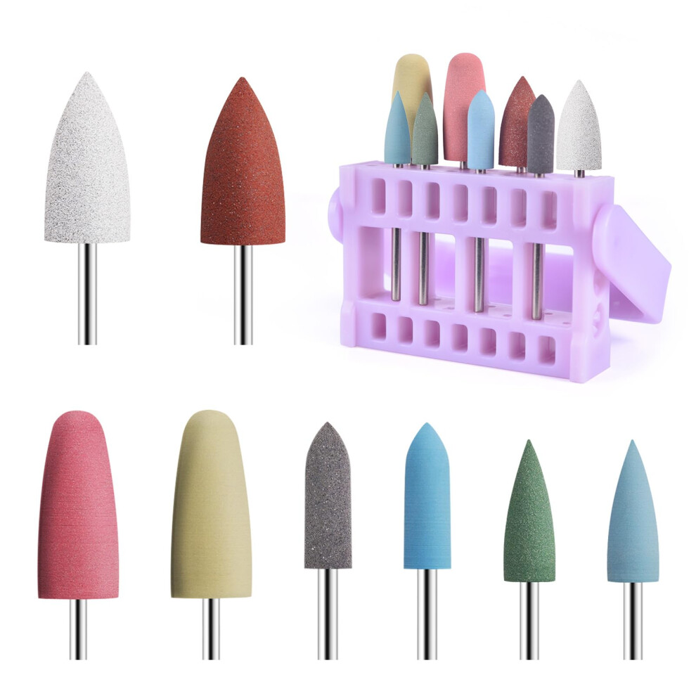 Purple Silicone Nail Drill Bit Set With 16Hole Holder, 3/32 Inch Multigrit Polishing For Manicure Pedicure