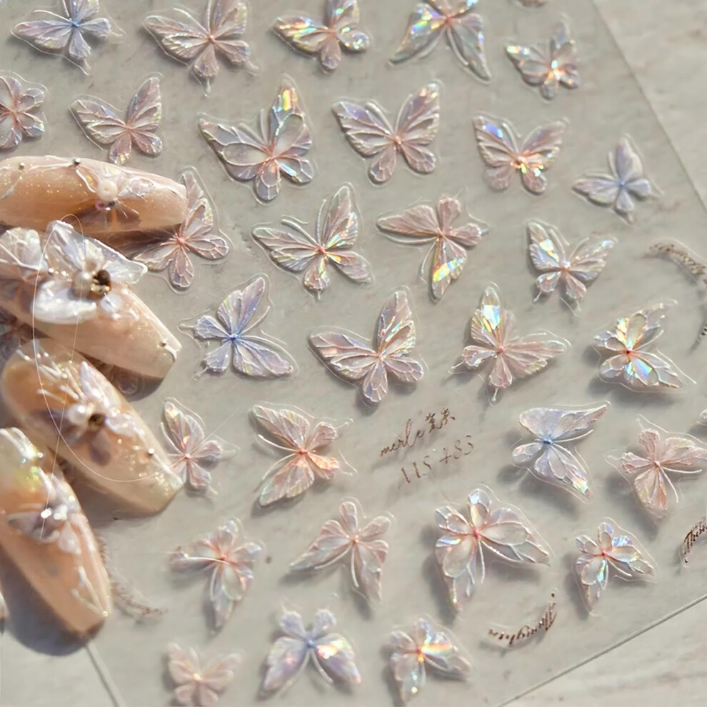 Butterfly Nail Stickers 5D Embossed Aurora Colors with Tweezers SelfAdhesive DIY Nail Art Decals