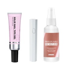 3in1 Solid Nail Glue Kit with Strong Adhesive Gel for Press On and Acrylic Nail Tips, UVLED Curing