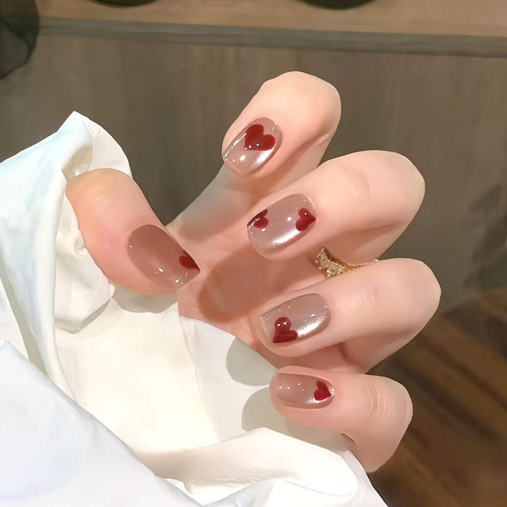 Gel Effect Press On Nails Short Square 24pcs Fake Nails with Glossy Salon Finish and Trendy Designs