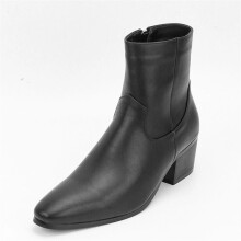 (7.5, Black) Mens Zip Pointy Toe Heel Leather Chelsea boots Ankle Boots High Top Boots