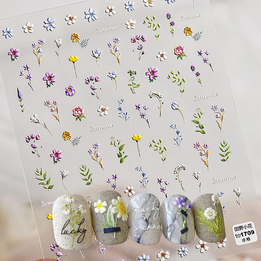5D Embossed Flower Nail Stickers Self Adhesive Daisy Floral Decals for Manicure 1PC
