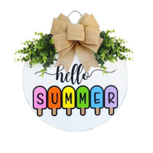 Poaug dörrhänge - Sommarfräsch "Hej solsken" trävälkomstskylt, kompatibel med trädgårdsdörrdekoration