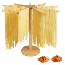 Collapsible Wooden Pasta Drying Rack with Transfer Wand and 9 Arms for Homemade Noodles