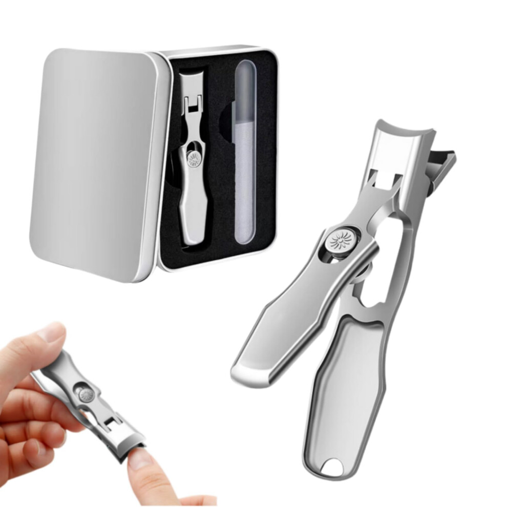 Silver German Nail Clippers For Thick Nails With Ultra Sharp Edges And Catcher, Travel Set