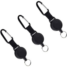 3 retractable key rings with winder for ID clip badge holders, black steel cord PZCC