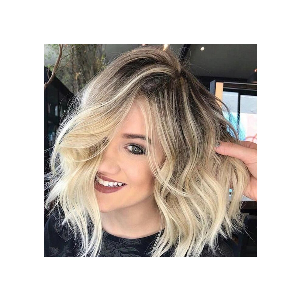 Aihontai Unisex Gold Natural Ombre Short Curly Synthetic Wig For Women, Full Wigs, 60