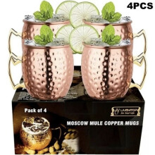 Set van 4 Moskou Mule cocktailglazen, circa 500 ml, koperen Moskou Mule cocktailglazen, voor koude dranken