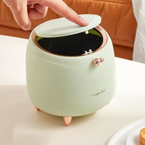 Desktop Trash Can, Press-Type Lid, Small Wastebasket, Cleaning Tools, Mini Tabletop Trash Cans 2
